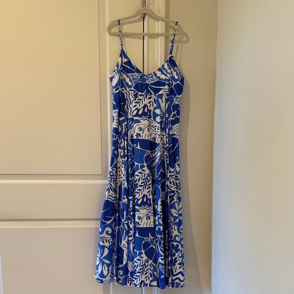 Aqua Blue and White Print Maxi Dress